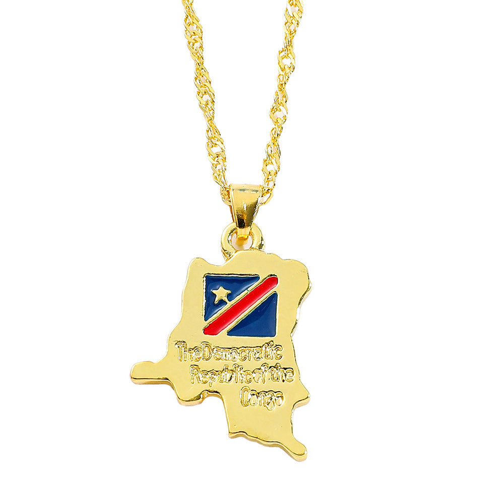 Collier Pendentif Carte Géométrique Congo RDC